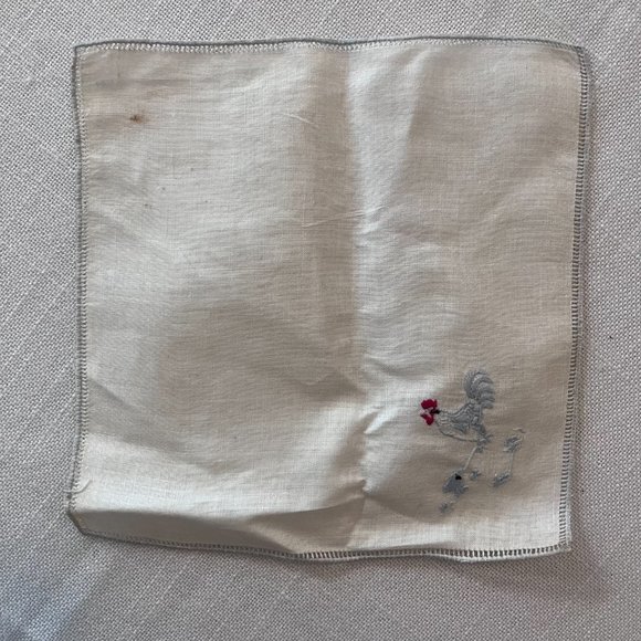 Vintage 1950's Rooster Linen Stemware Coaster Slippers with Napkins (Set of 6) - Picture 8 of 12